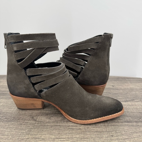 Free People Sloane Strappy Suede Ankle Boots Pointed Toe Brown Bohemian - Picture 3 of 16